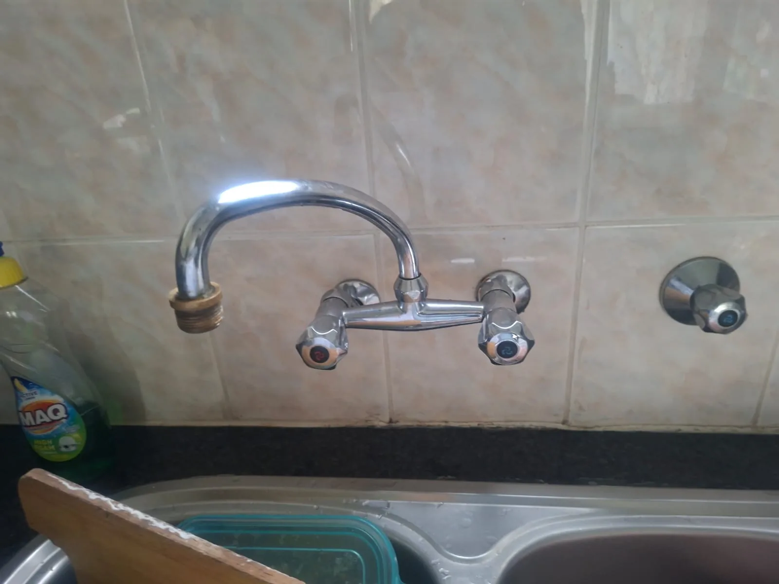 Blairgowrie kitchen wall mixer tap inspected for leaks and worn wall connections by Plumb A Nator.