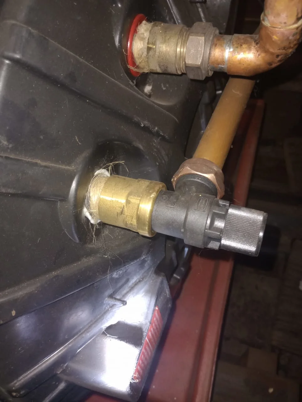 Geyser safety valve and pipe connection replaced during a Blairgowrie pressure-control repair.