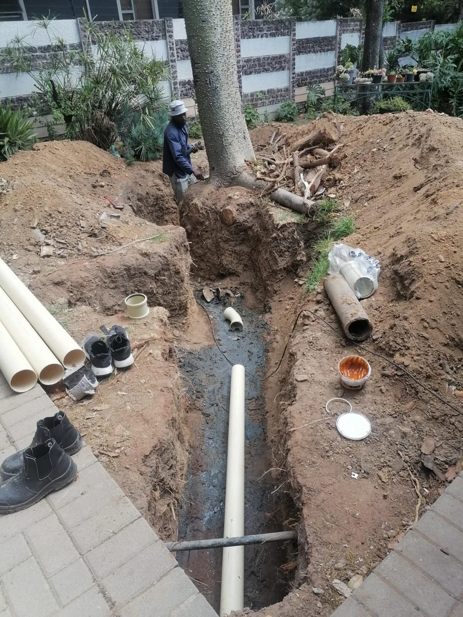 Collapsed sewer line replacement and reroute excavation for a Bordeaux client.