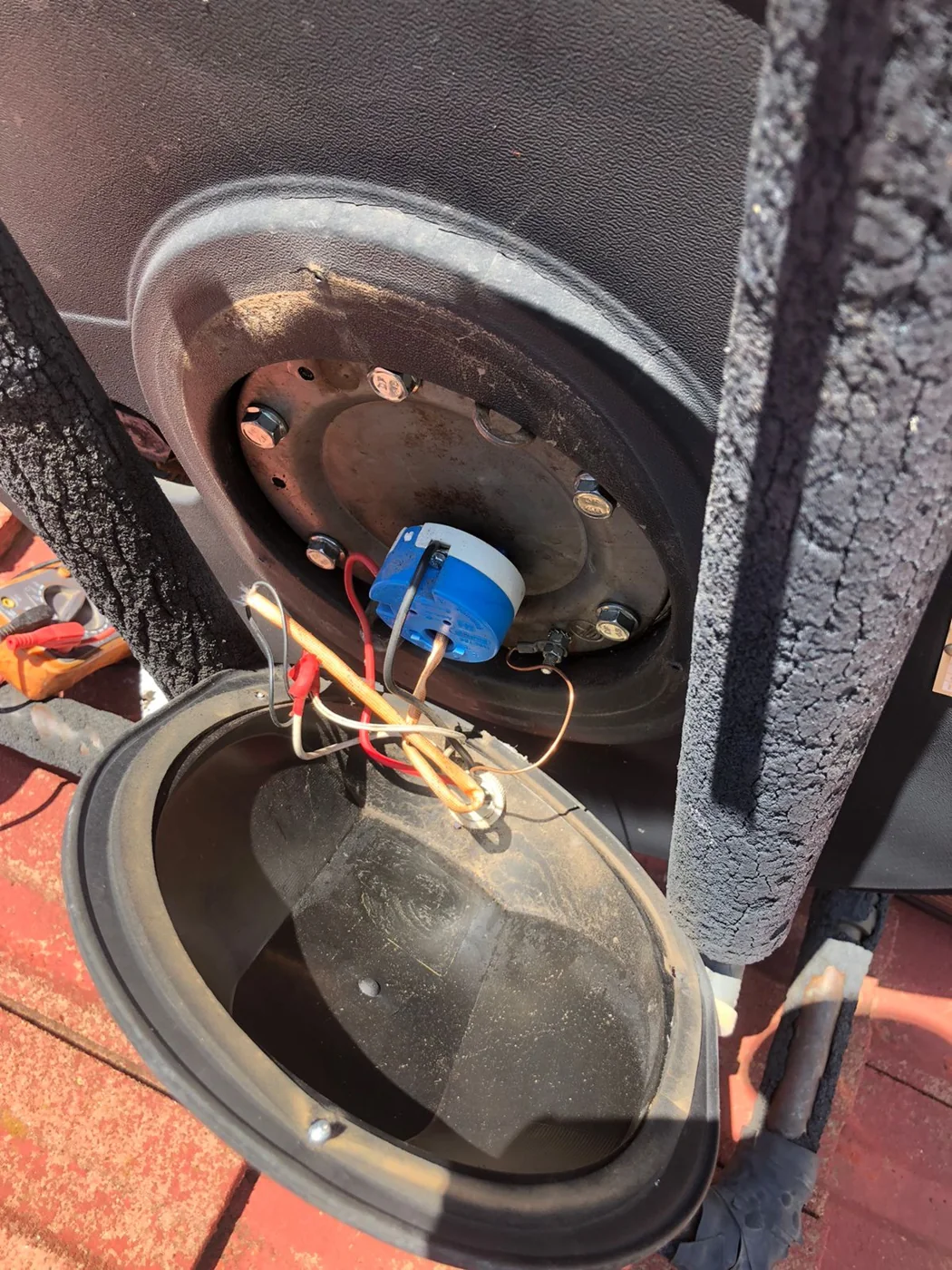 Solar geyser electrical thermostat and element area checked during a no hot water repair in Bromhof.